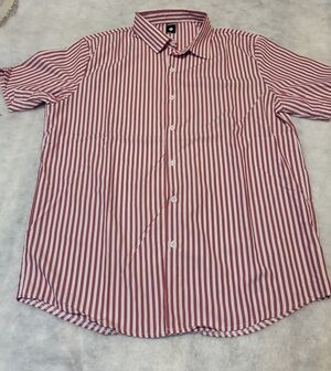 Men’s short-sleeve button-down shirt red and white vertical stripe, Size L